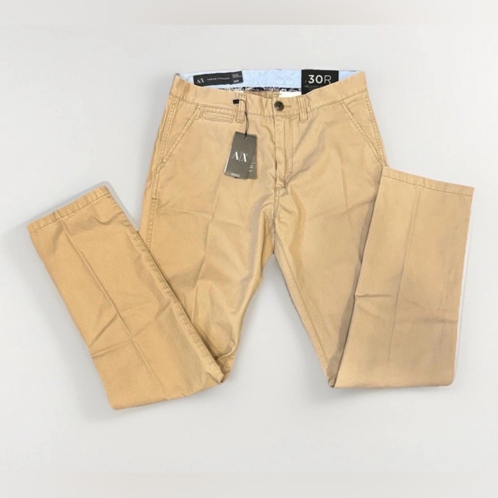 NWT Armani Exchange Men’s Relaxed Straight Kakhi Pants Size 30R 31 Inch Inseam